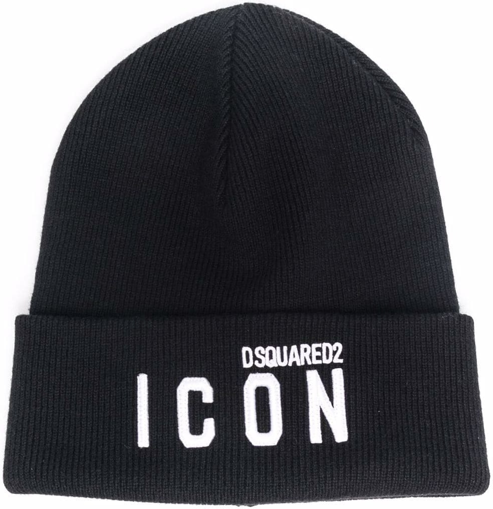 Black DSQUARED2 ICON LOGO-EMBROIDERED KNITTED BEANIE