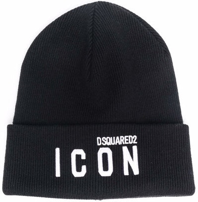 Black DSQUARED2 ICON LOGO-EMBROIDERED KNITTED BEANIE