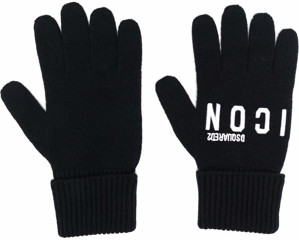 Black DSQUARED2 LOGO-EMBROIDERED KNITTED GLOVES
