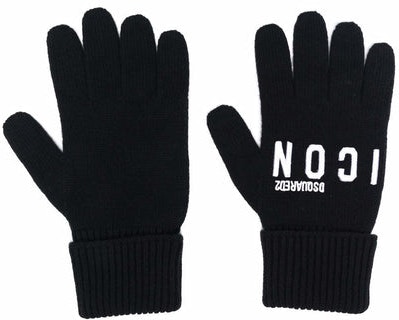 Black DSQUARED2 LOGO-EMBROIDERED KNITTED GLOVES