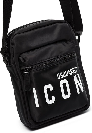 Black DSQUARED2 ICON LOGO-PRINT MESSENGER BAG