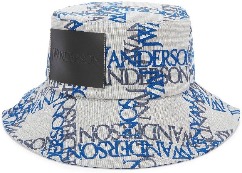 Gray JW ANDERSON ASYMMETRIC LOGO-PRINT BUCKET HAT