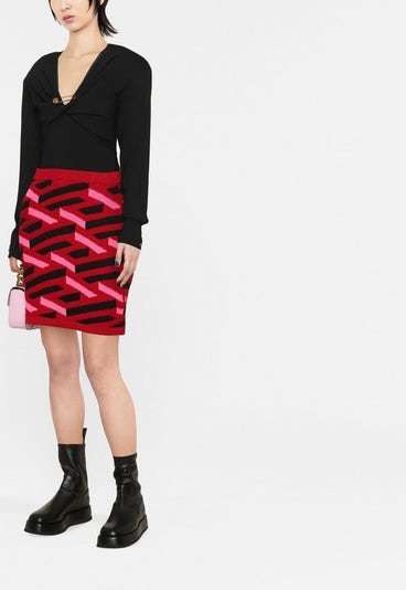 5R360 VERSACE geometric intarsia knitted skirt