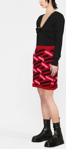 5R360 VERSACE geometric intarsia knitted skirt