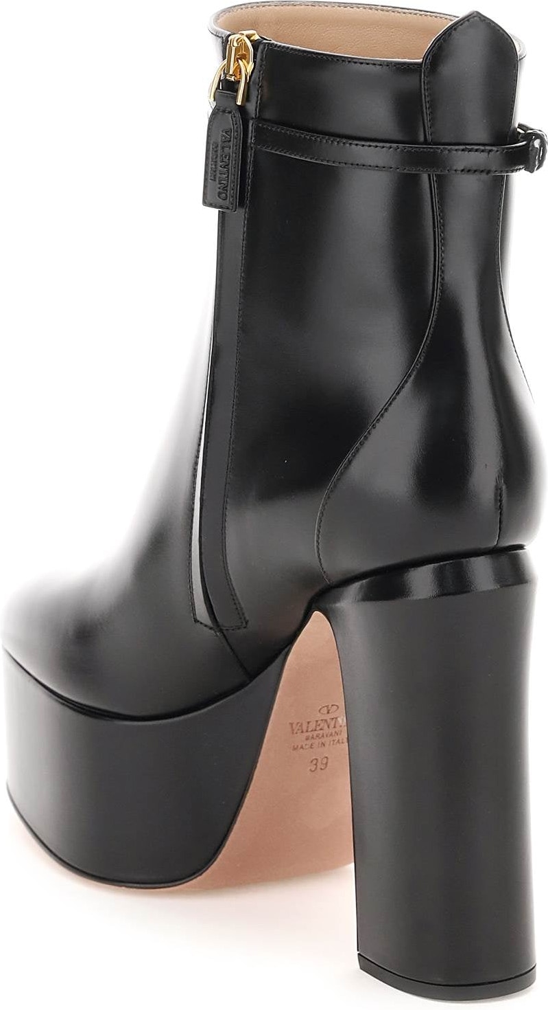 Tan Go Patent Leather Platform Ankle Boots in Black - Valentino Garavani