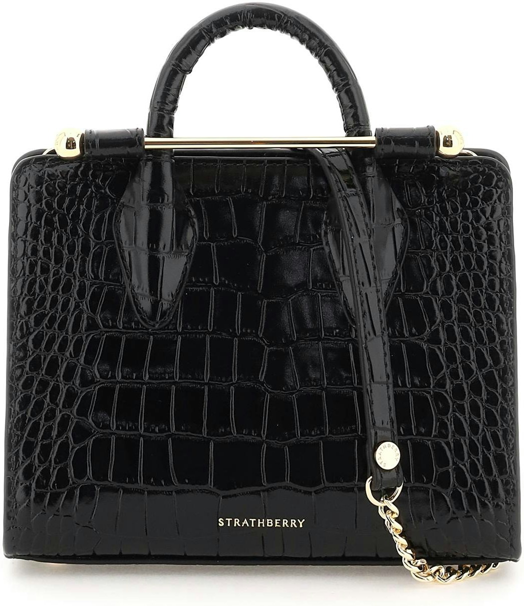 Strathberry Black Croc Embossed Leather Mini East/West Crossbody Bag  Strathberry