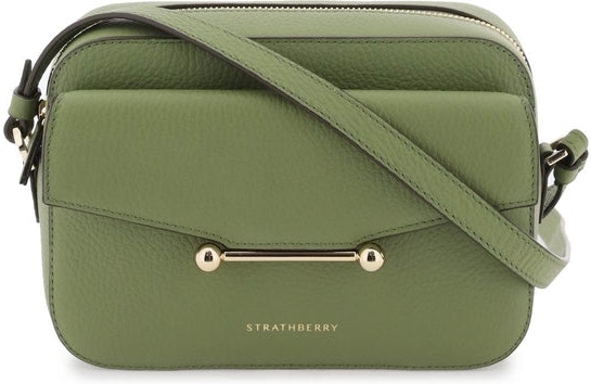Strathberry Box Crescent Flap Leather Crossbody Bag