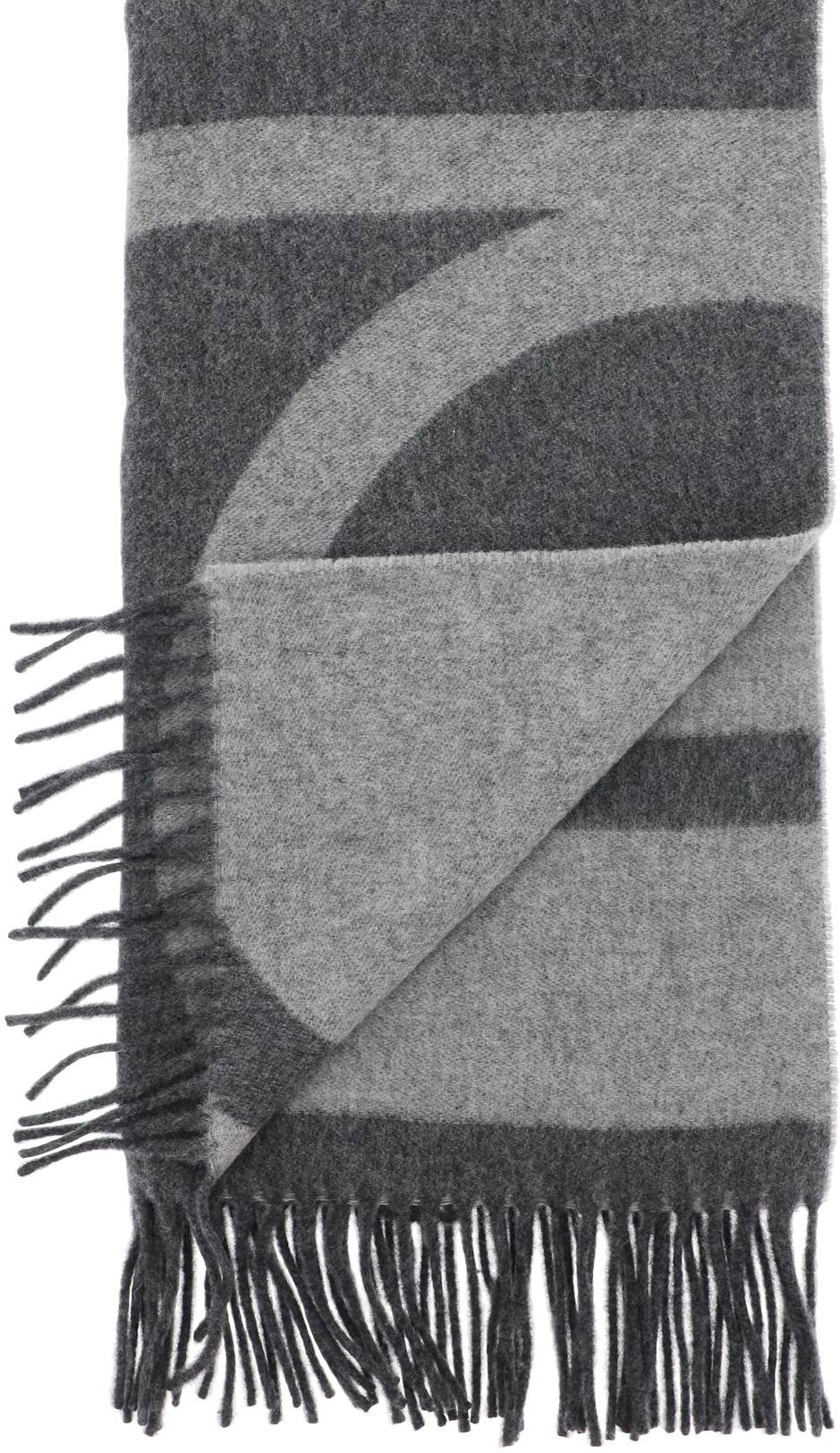 Monogram jacquard wool scarf dark grey mélange - Totême