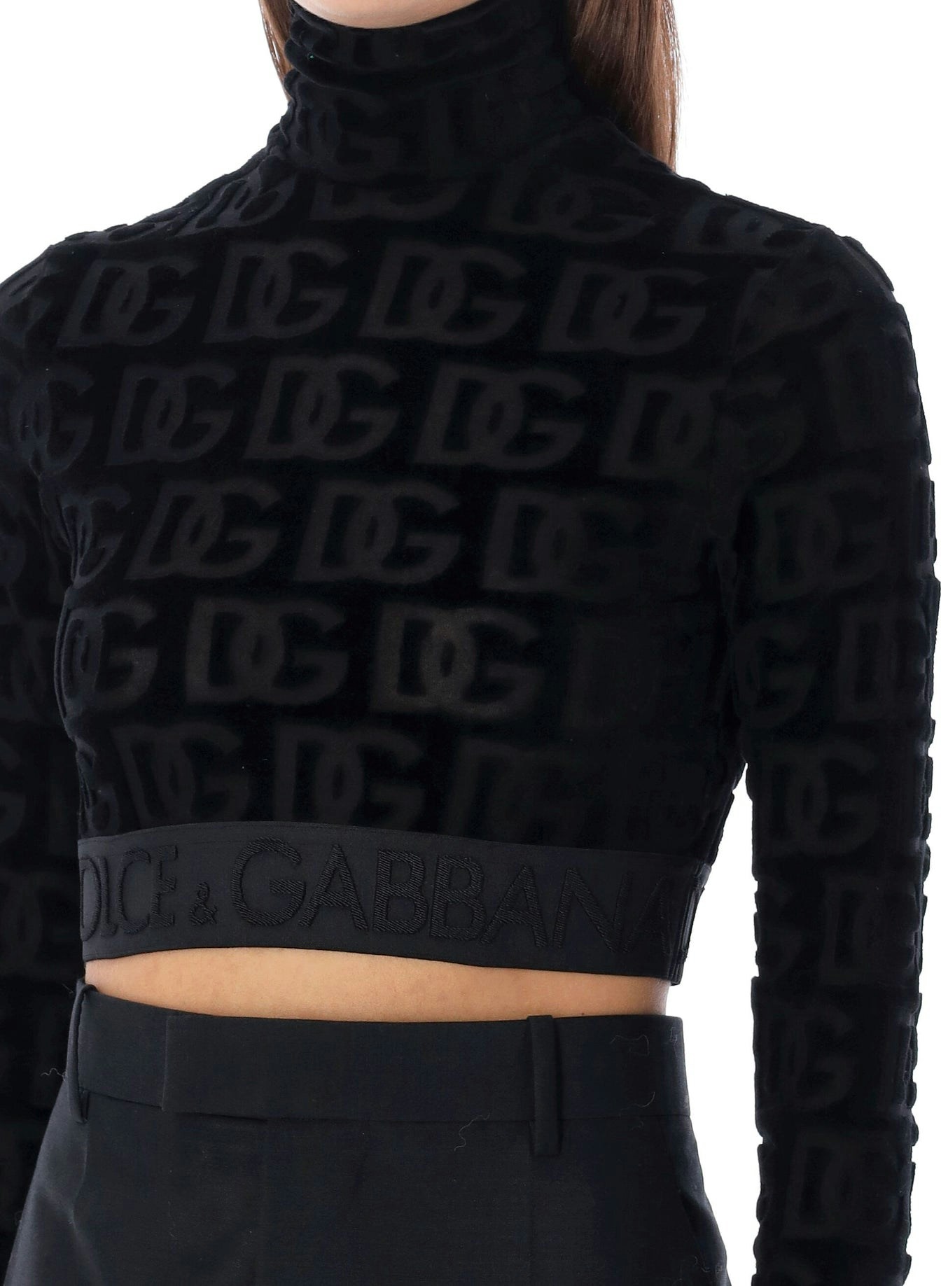 N0000 DOLCE & GABBANA LONG-SLEEVED JERSEY JACQUARD TOP WITH LOGO