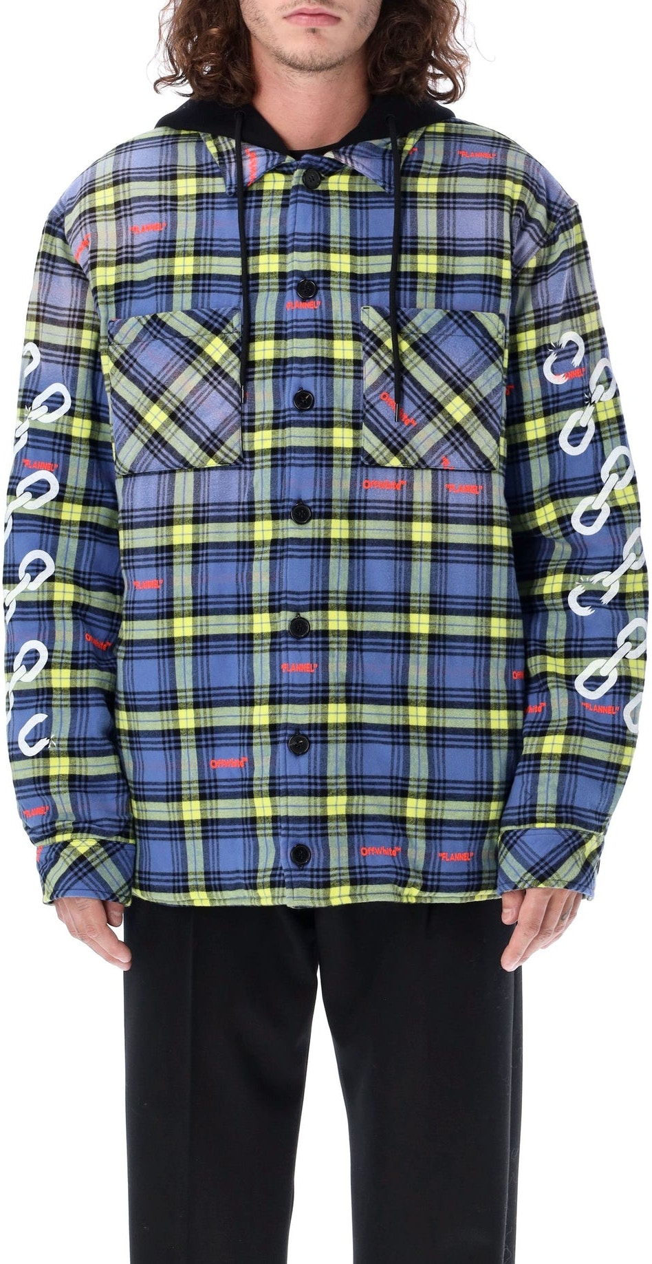 4201 OFF-WHITE CHAIN ARROW CHECK FLANNEL HOODED OVERSHIRT