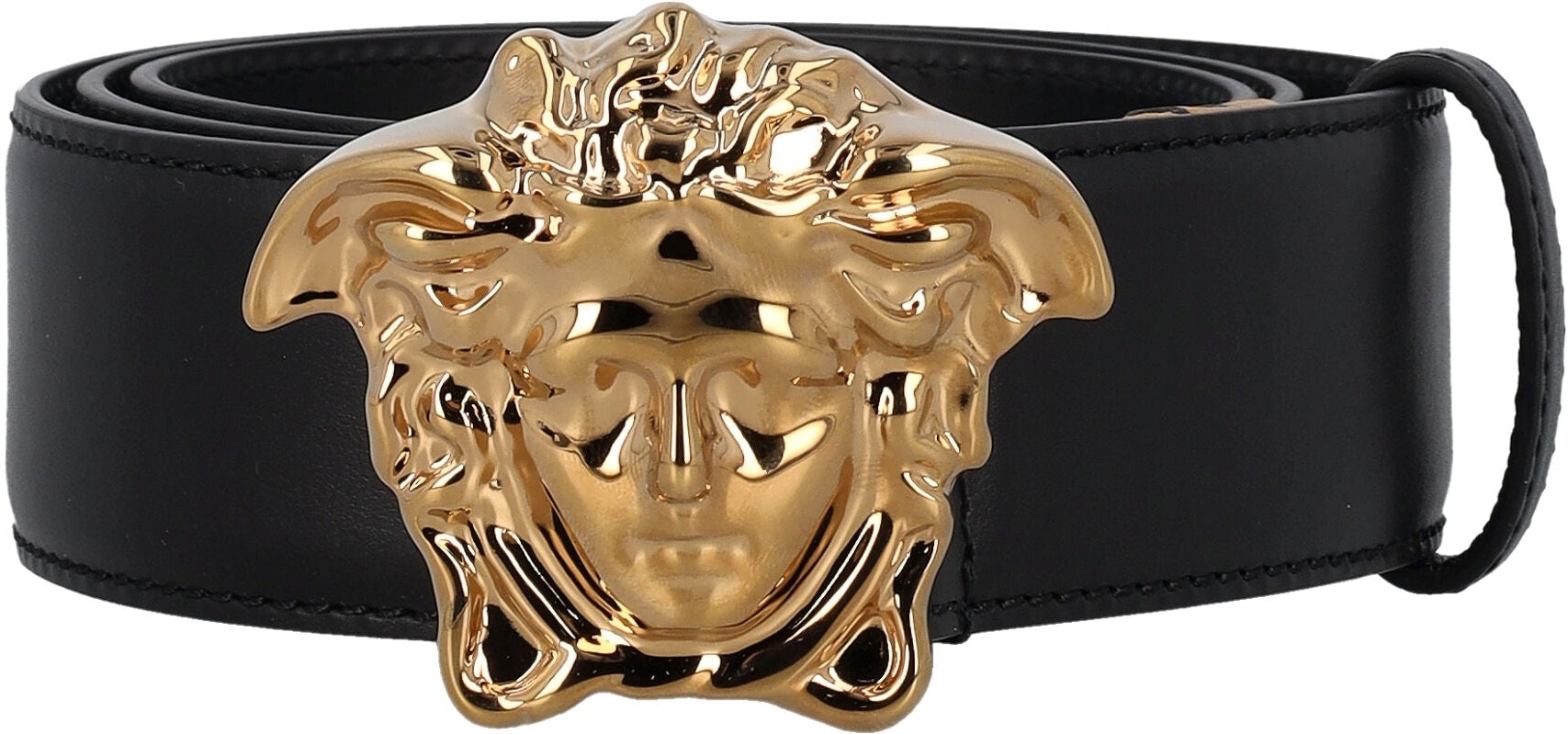 Authentic Versace La Medusa Black Solid Leather Belt on sale at
