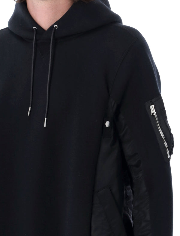 BLACK SACAI SPONGE SWEAT X MA-1 HOODIE (23ASCM057F_002) | LOZURI