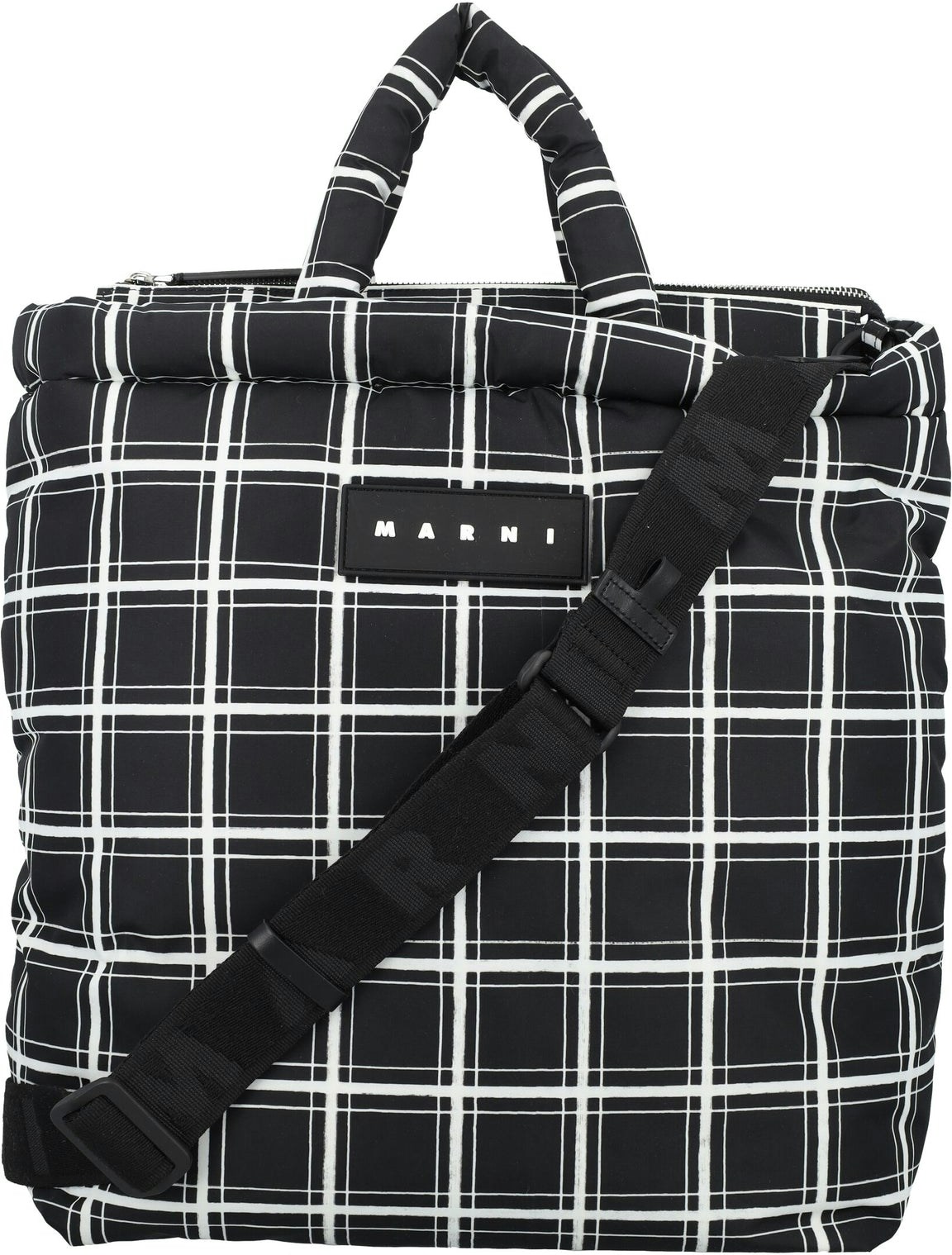 M black nylon tote bag