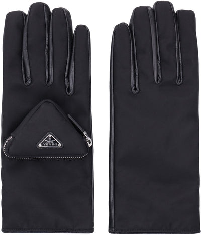 F0002 PRADA RE-NYLON AND NAPPA LEATHER GLOVES WITH POUCH