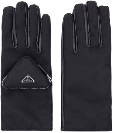 F0002 PRADA RE-NYLON AND NAPPA LEATHER GLOVES WITH POUCH