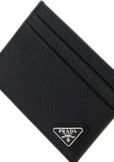 Prada Logo Plaque Badge Holder In Black