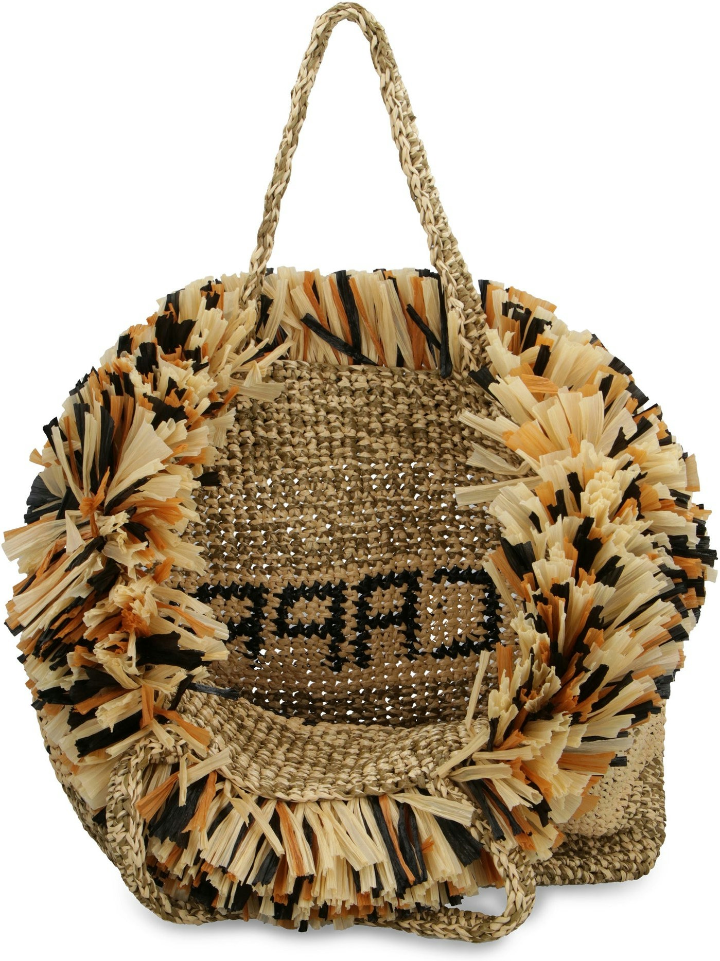 Leather Trimmed Straw Tote in Beige - Pucci