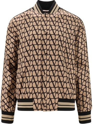 Valentino Men's Viscose Bomber Jacket with Toile Iconographe Print - Brown - Casual Jackets