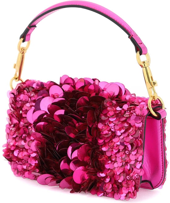 VALENTINO GARAVANI: Locò Pink PP Collection bag in sequins - Fuchsia