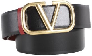 Valentino Garavani 4cm Reversible V Logo Leather Belt - Black,red