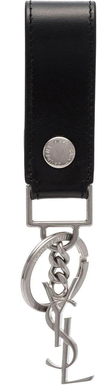 Black YSL-monogram leather keychain