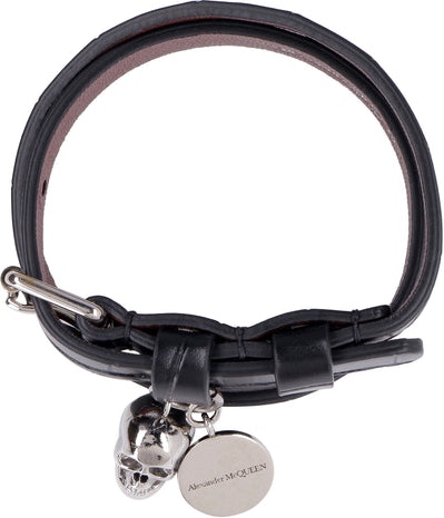1000 ALEXANDER MCQUEEN LEATHER BRACELET WITH MEDALLION AND SKULL
