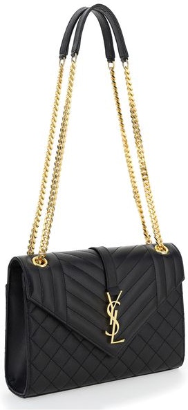 Saint Laurent Women's Kate Small Chain Bag with Tassel in Chevron Patent Leather - Nero
