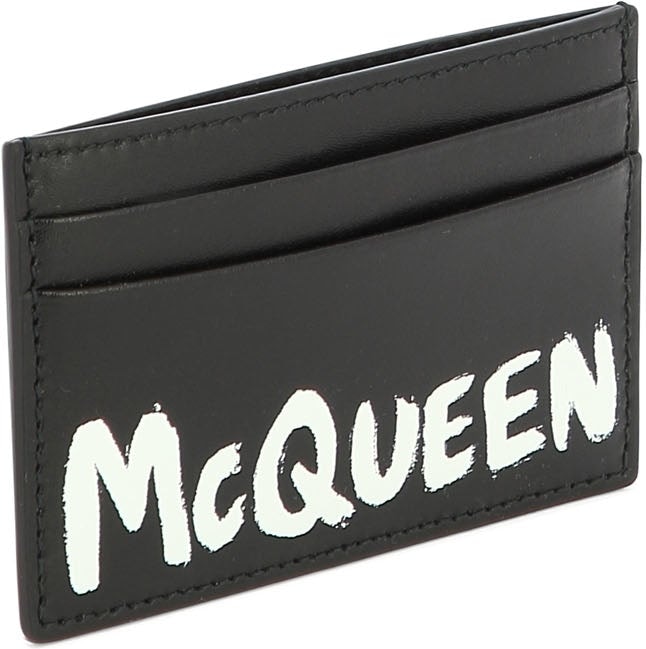 Alexander McQueen Men's Black McQueen Graffiti Card Holder (Calf Leather)