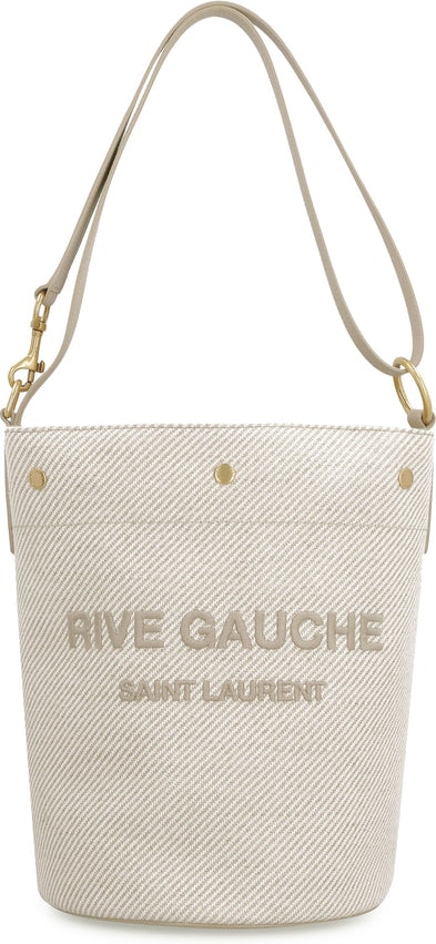 Saint Laurent Rive Gauche Linen & Leather Bucket Bag In White