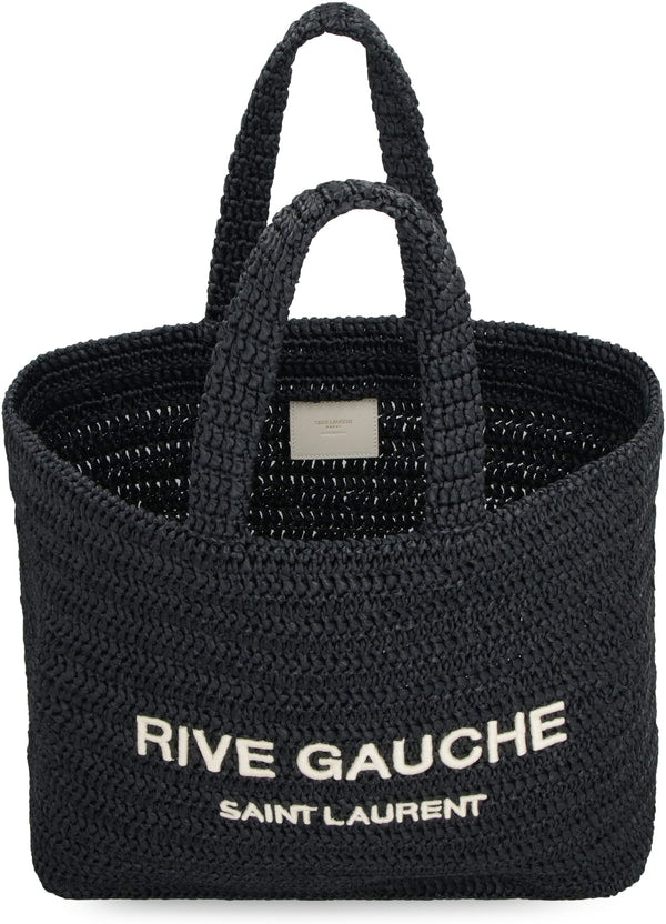 Saint Laurent Rive Gauche Raffia Tote Bag in Black