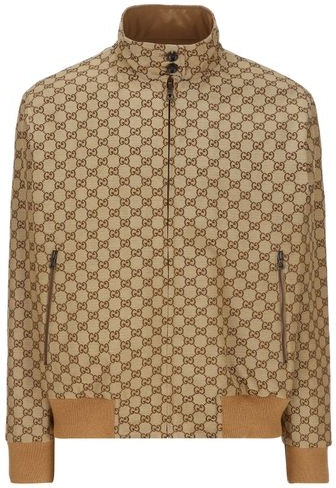Leather and GG canvas reversible jacket in beige and ebony
