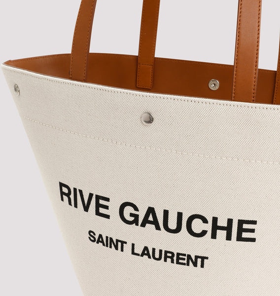Neutral Rive Gauche leather-trim canvas tote bag