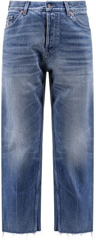 GUCCI - Leather-Trimmed Logo-Jacquard Denim Jeans - Blue Gucci