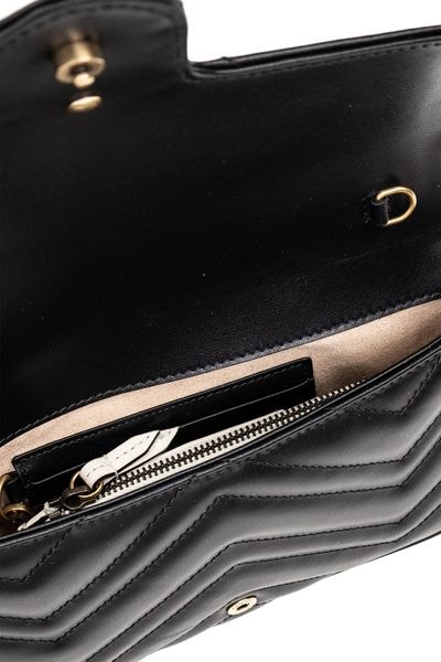BLACK GUCCI LEATHER GG MARMONT BAG. (751526AACCE)