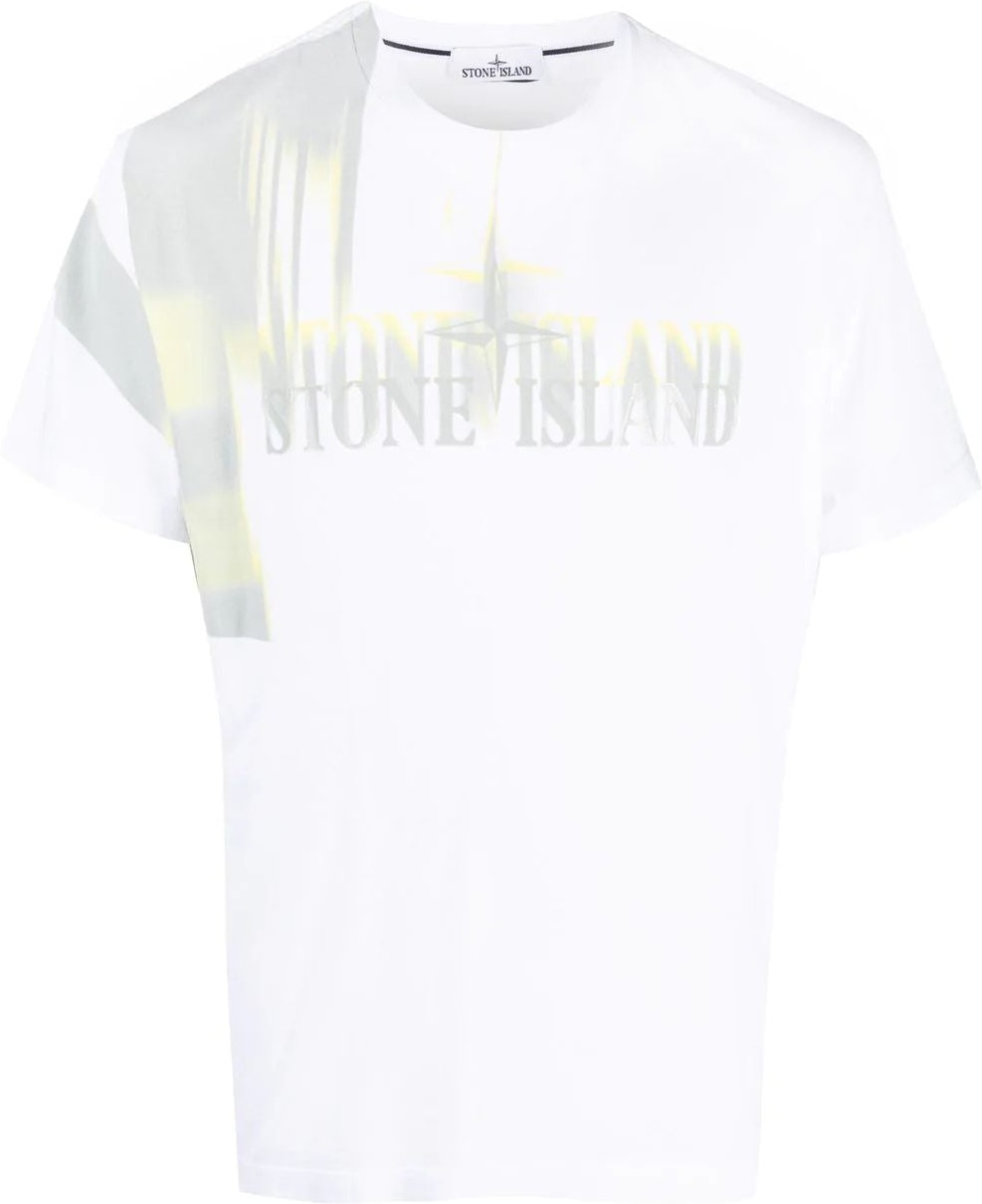 White STONE ISLAND BLURRED LOGO PRINT T-SHIRT