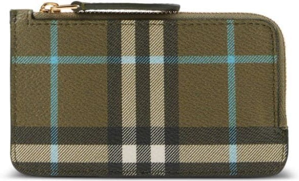 BURBERRY Check and leather zip card case