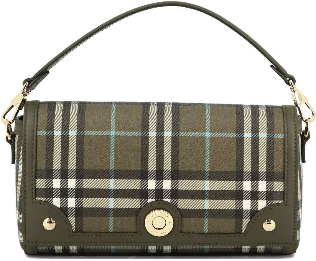 Burberry Olive Green Check Small Top Handle Note Bag 8074510