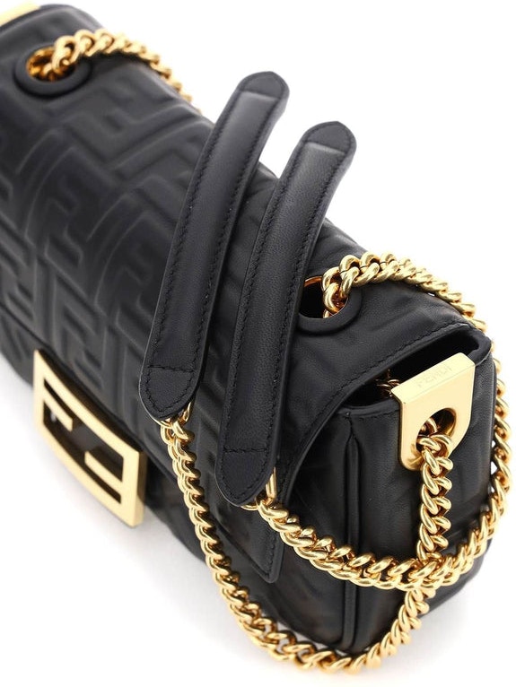 Baguette Chain Midi - Black nappa leather bag