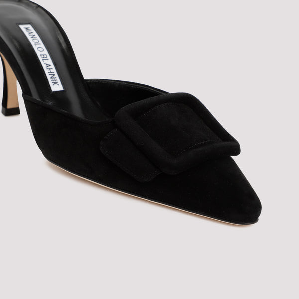 BLACK MANOLO BLAHNIK MAYSALE-BUCKLED MULES (9XX0247) | LOZURI