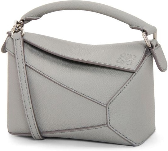 Loewe Mini Puzzle Pearlized Leather Bag in Gray