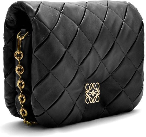 Loewe - Goya Black Leather Chain Puffer Bag