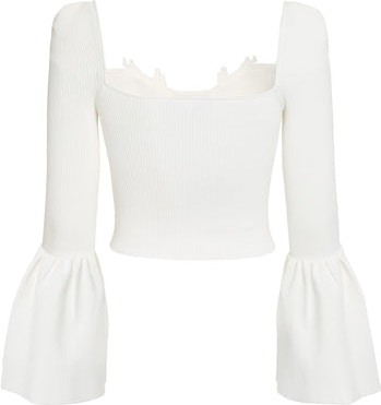 WHITE SELF-PORTRAIT RIBBED KNIT CROP TOP