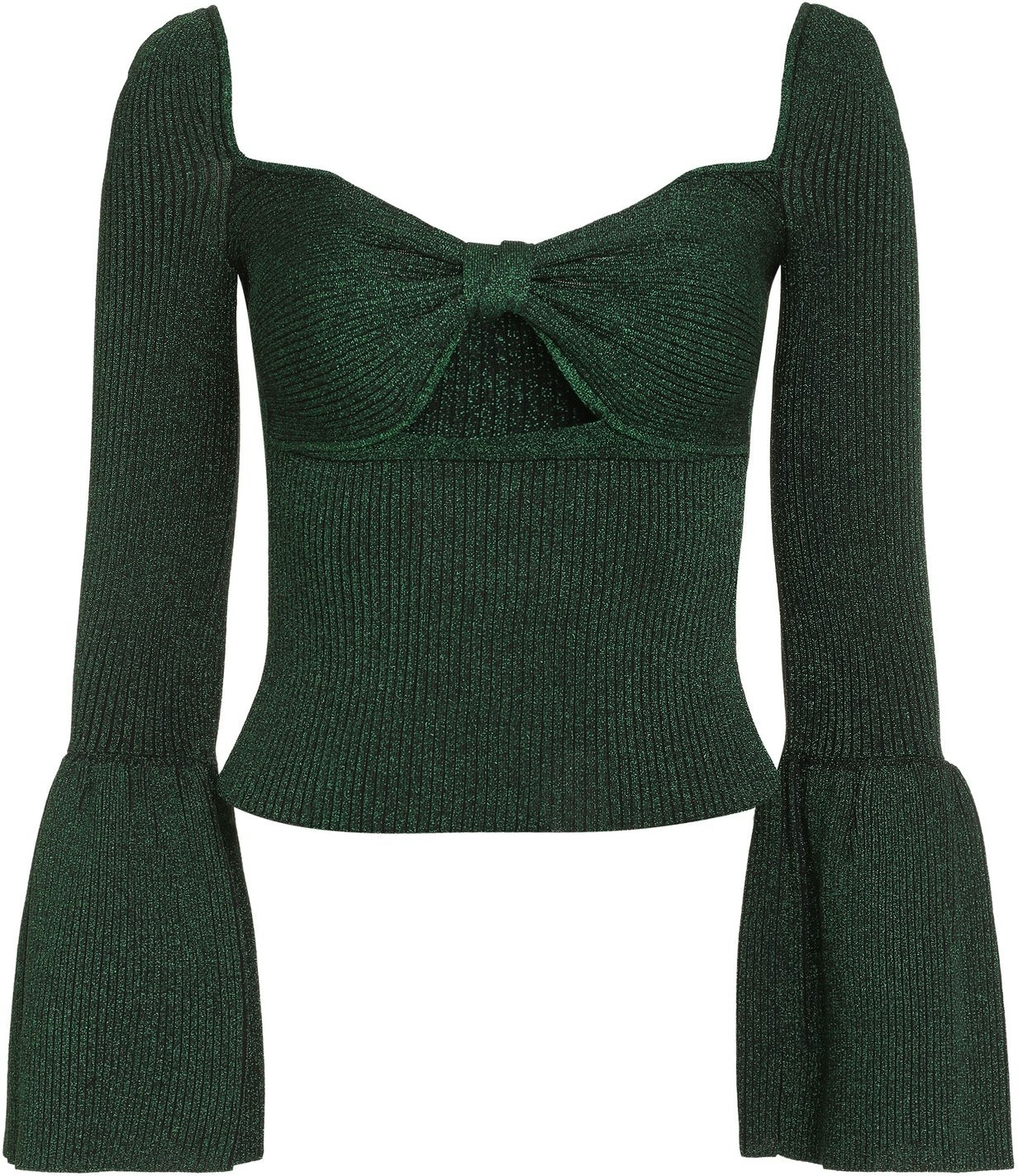 GREEN SELF-PORTRAIT RIBBED KNIT CROP TOP