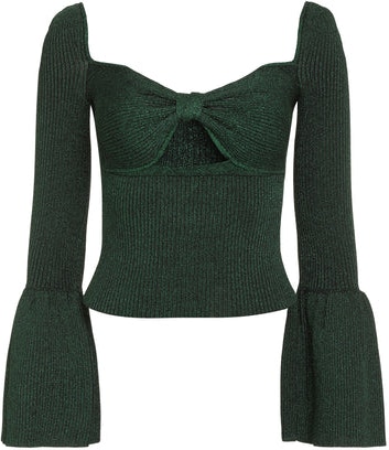 GREEN SELF-PORTRAIT RIBBED KNIT CROP TOP