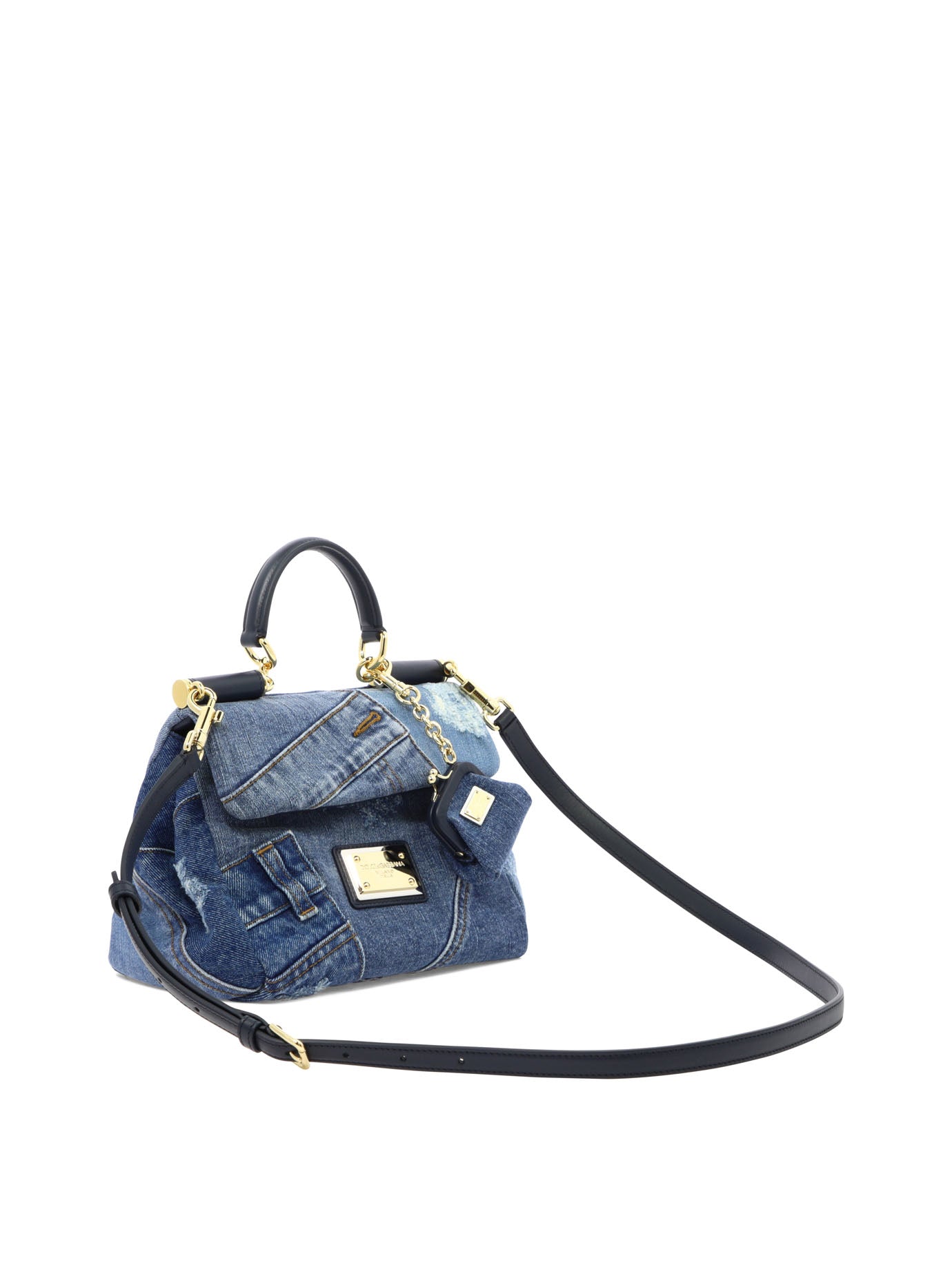 Blue Dolce & Gabbana Small Patchwork Denim Sicily Soft Bag 