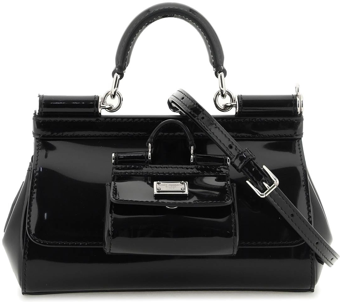 BLACK DOLCE & GABBANA PATENT LEATHER SMALL 'SICILY' BAG WITH COIN PURSE  (BB7472AI413)