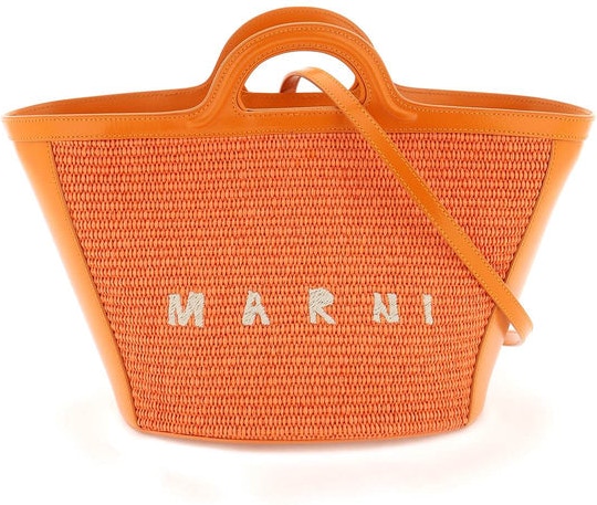 Logo Small Raffia Tote Bag in Orange - Marni