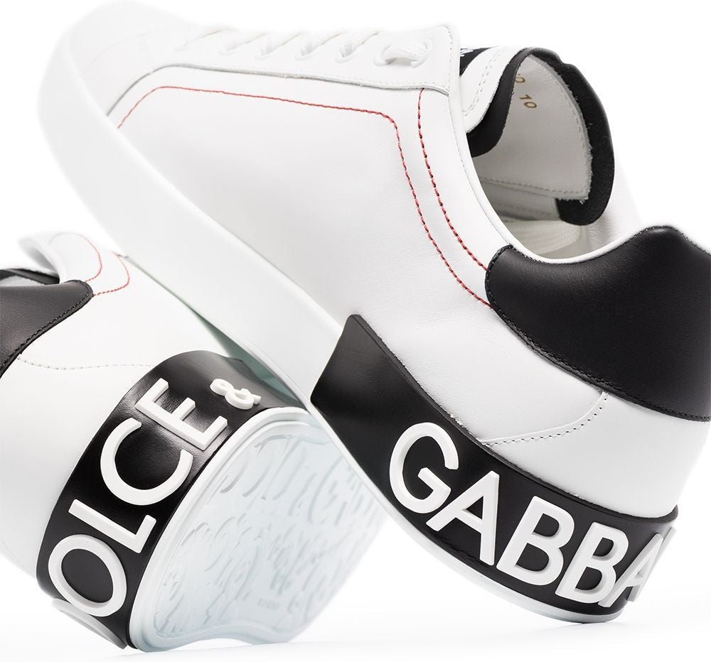 White & Black Dolce & Gabbana Portofino Leather Sneakers - Back