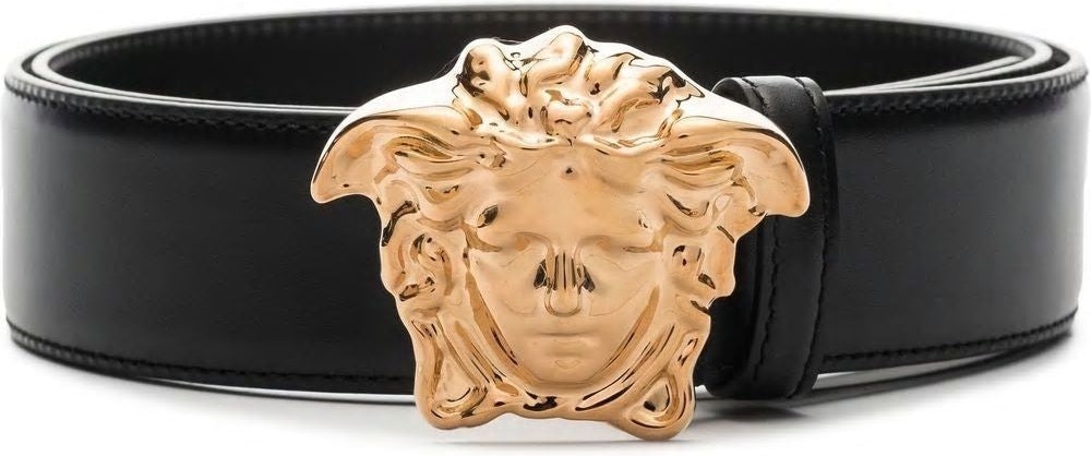 Versace Black 100% Leather Metal Buckle Decorated Medusa Belt
