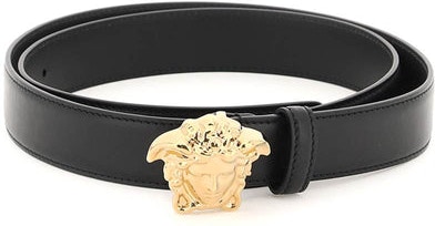 Versace Medusa Gold Buckle Black Leather Belt